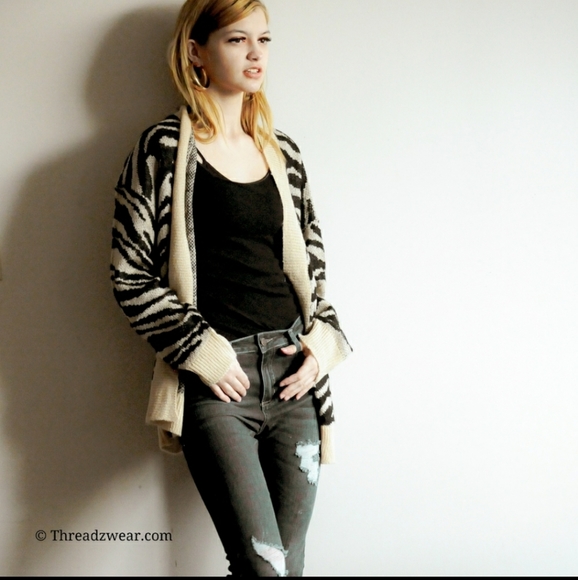 Idem ditto zebra stripe pocket cardigan black tan - Picture 3 of 6